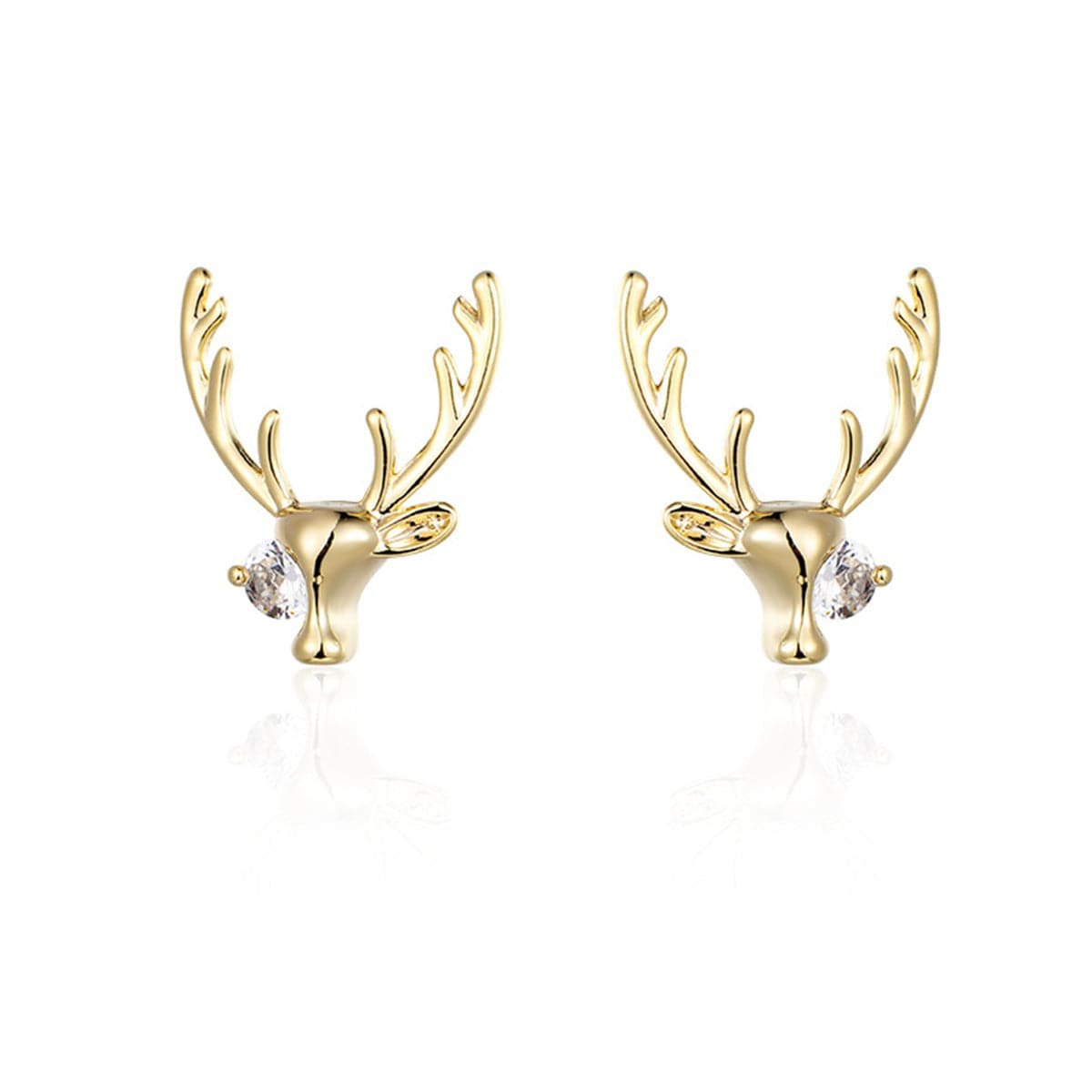 Cubic Zirconia and 18K Gold-Plated Deer Stud Earrings, gold stud earrings for women, elegant gift for her, side view
