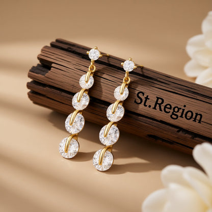 Cubic Zirconia and 18K Gold-Plated Link Drop Earrings, gold drop earrings for women, everyday style, front view