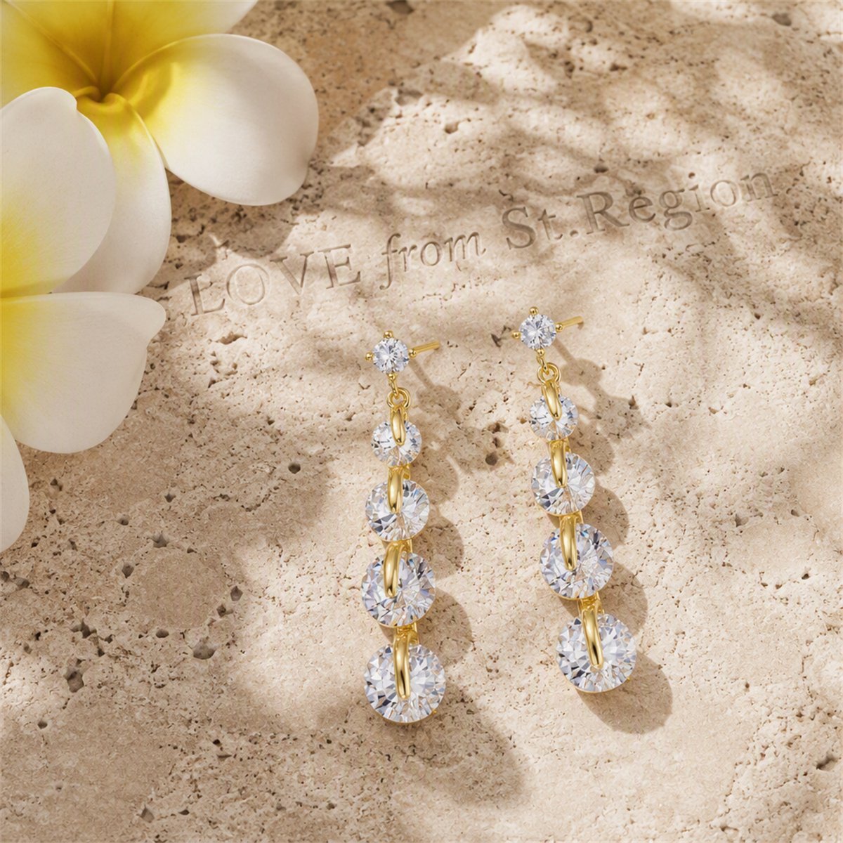 Cubic Zirconia and 18K Gold-Plated Link Drop Earrings, gold drop earrings for women, everyday style, lifestyle look