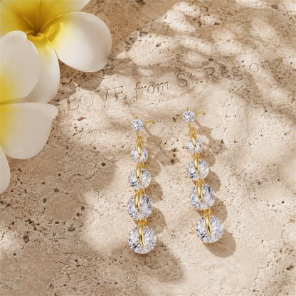 Cubic Zirconia and 18K Gold-Plated Link Drop Earrings, gold drop earrings for women, everyday style, lifestyle look