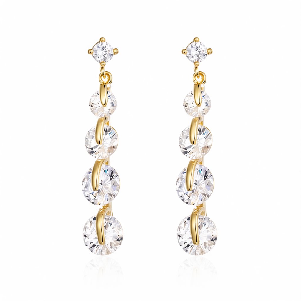 Cubic Zirconia and 18K Gold-Plated Link Drop Earrings, gold drop earrings for women, everyday style, side view