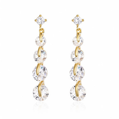 Cubic Zirconia and 18K Gold-Plated Link Drop Earrings, gold drop earrings for women, everyday style, side view