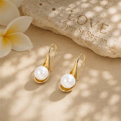 Pearl and 18K Gold-Plated Drop Earrings, gold drop earrings for women, everyday style, lifestyle look
