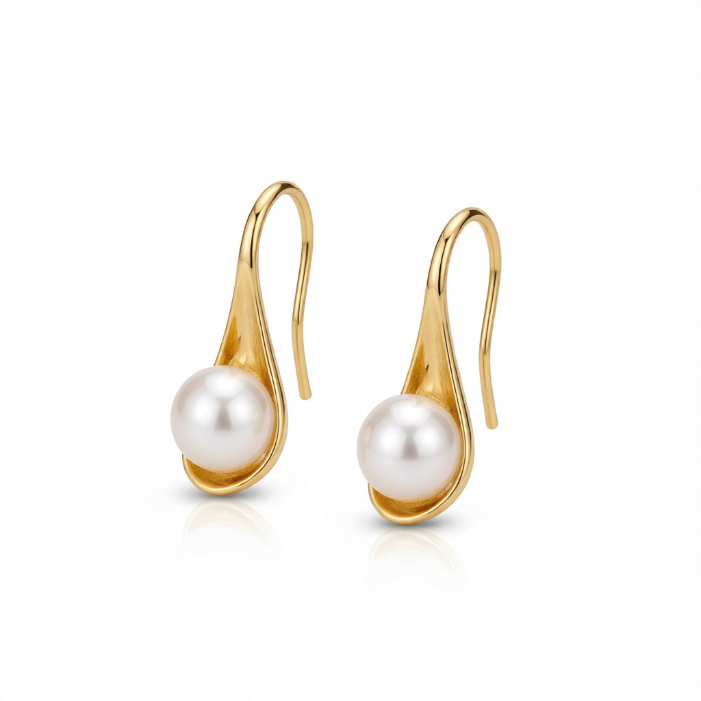 Pearl and 18K Gold-Plated Drop Earrings, gold drop earrings for women, everyday style, side view