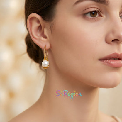 Pearl and 18K Gold-Plated Drop Earrings, gold drop earrings for women, everyday style, styled look