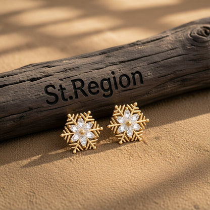 Crystal and 18K Gold-Plated Snowflake Stud Earrings, gold stud earrings for women, everyday style, front view