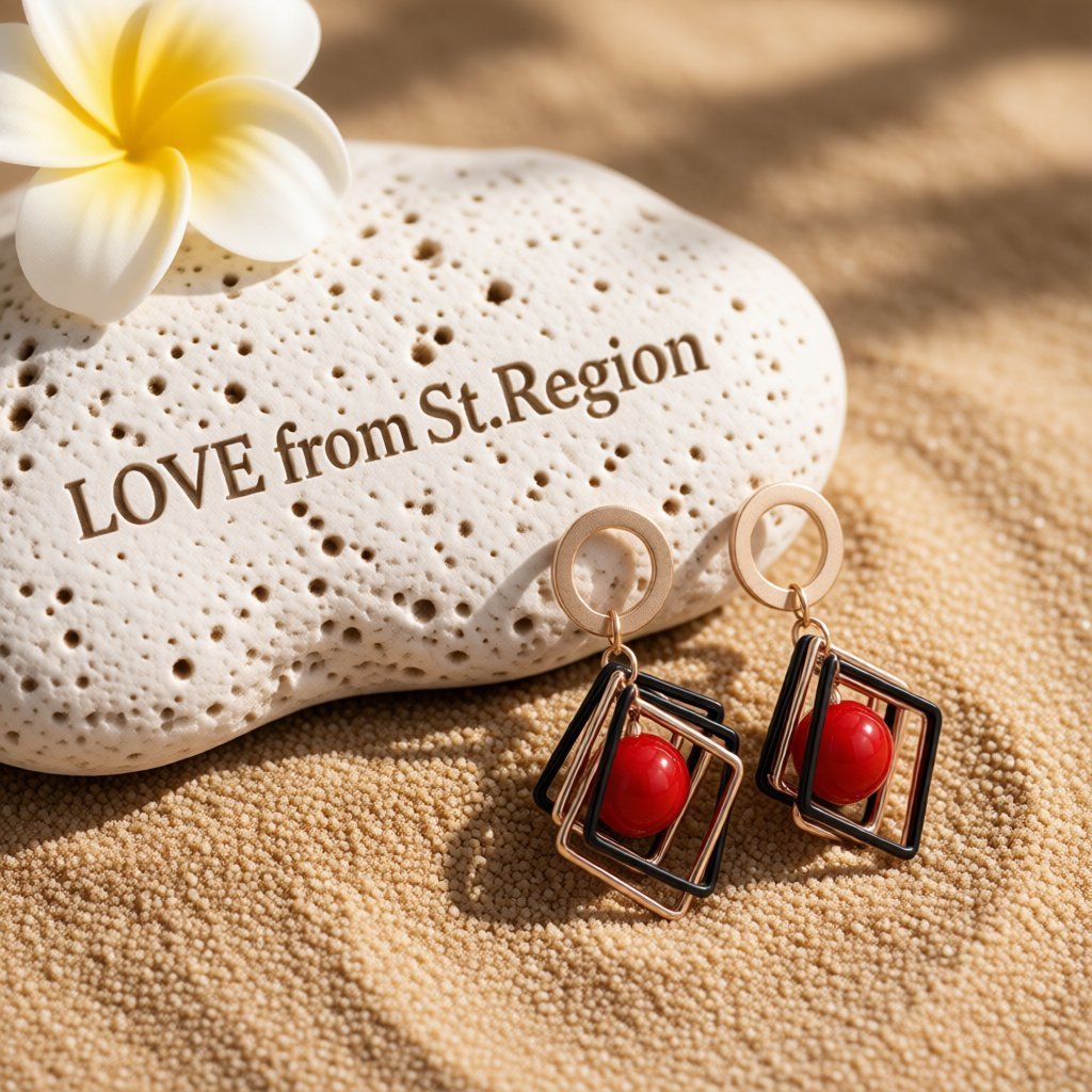 Red Pearl and 18K Rose Gold-Plated Rhombus Drop Earrings, rose gold drop earrings for women, lifestyle look