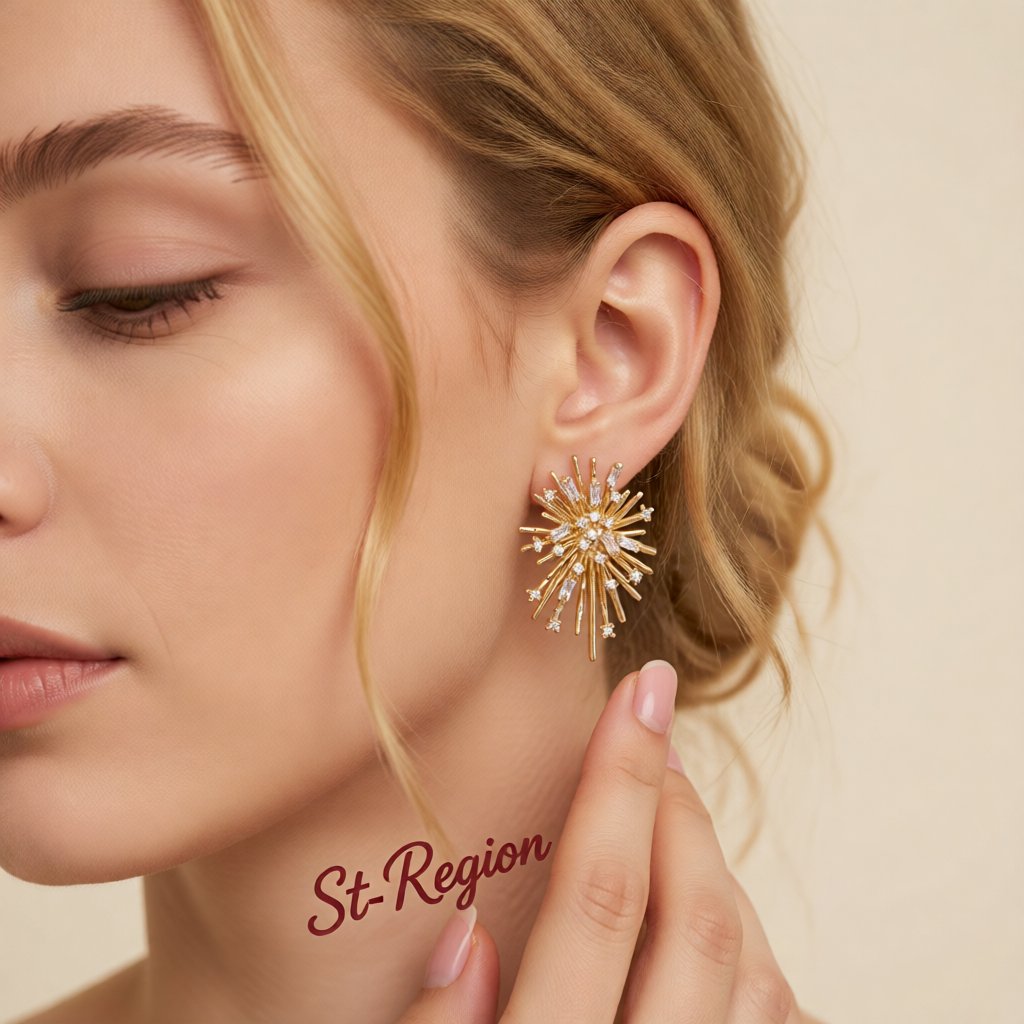 Cubic Zirconia & 18K Gold-Plated Firework Stud Earrings