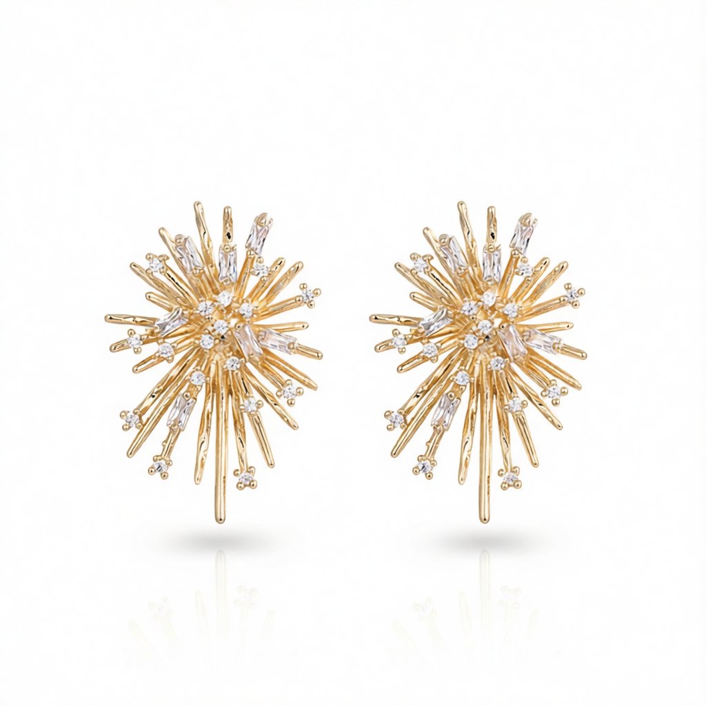 Cubic Zirconia & 18K Gold-Plated Firework Stud Earrings