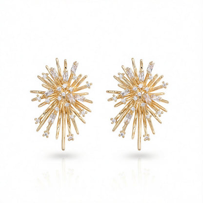 Cubic Zirconia & 18K Gold-Plated Firework Stud Earrings