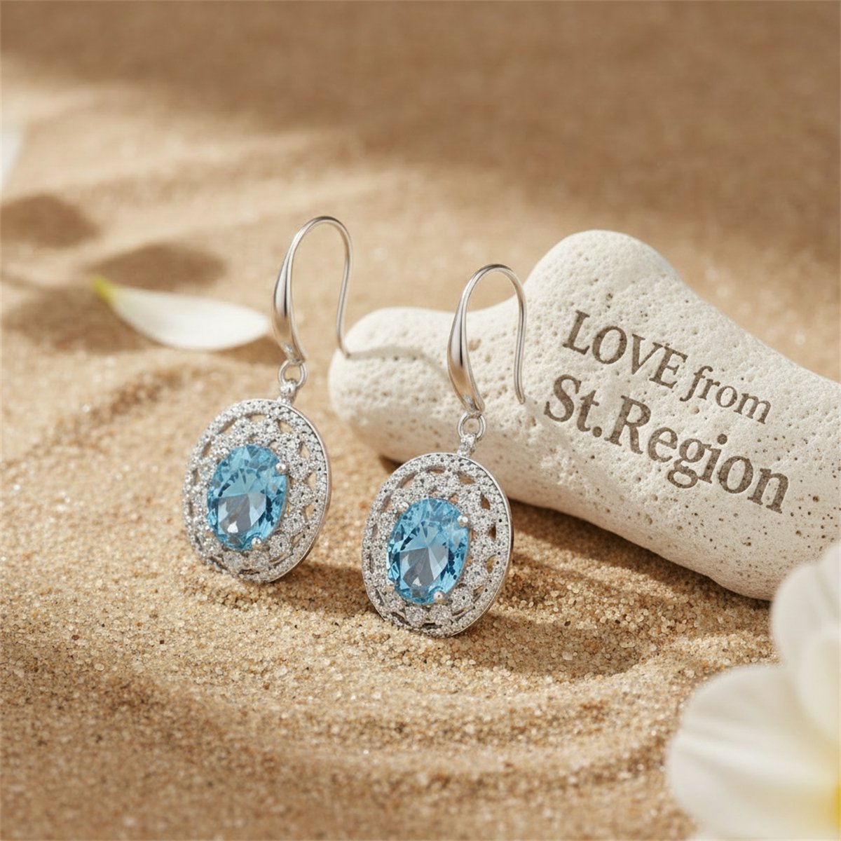 Sea Blue Crystal and Cubic Zirconia Silver-Plated Oval Drop Earrings, silver drop earrings for women, lifestyle look