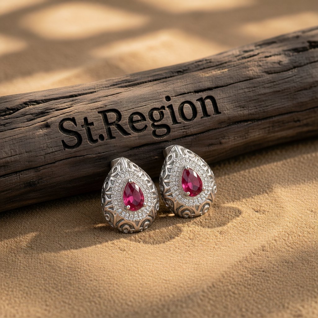 Rose Crystal and Silver-Plated Filigree Pear-Cut Stud Earrings, cubic zirconia stud earrings for women, front view