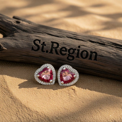 Rose Crystal & Silver-Plated Heart Halo Stud Earrings