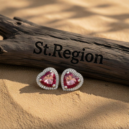 Rose Crystal & Silver-Plated Heart Halo Stud Earrings