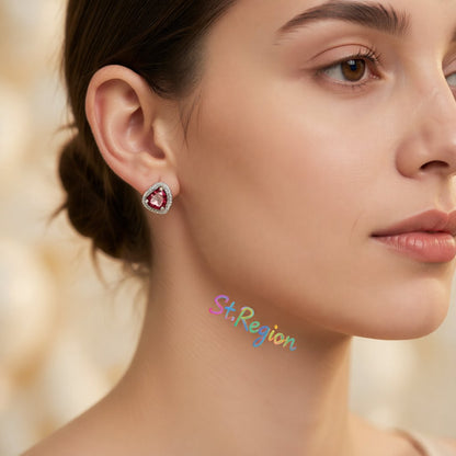 Rose Crystal & Silver-Plated Heart Halo Stud Earrings