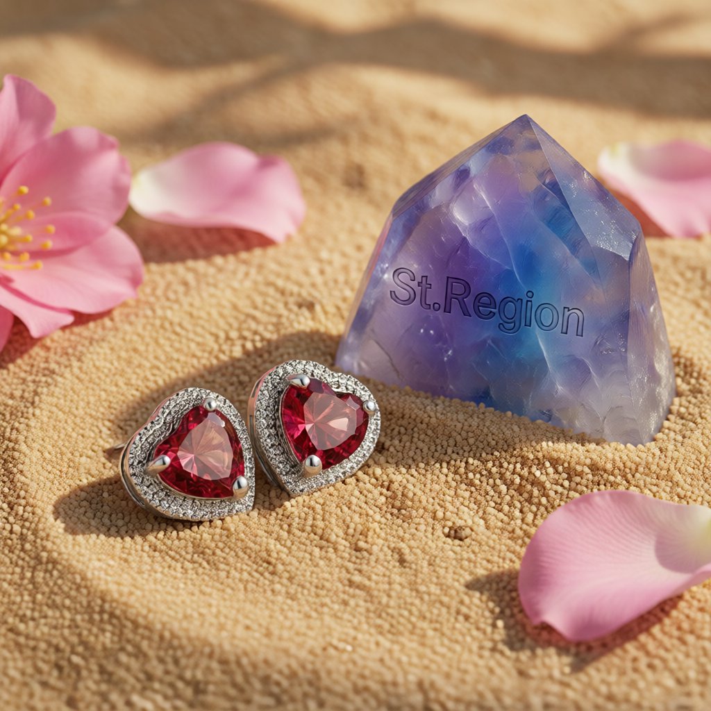 Rose Crystal & Silver-Plated Heart Halo Stud Earrings