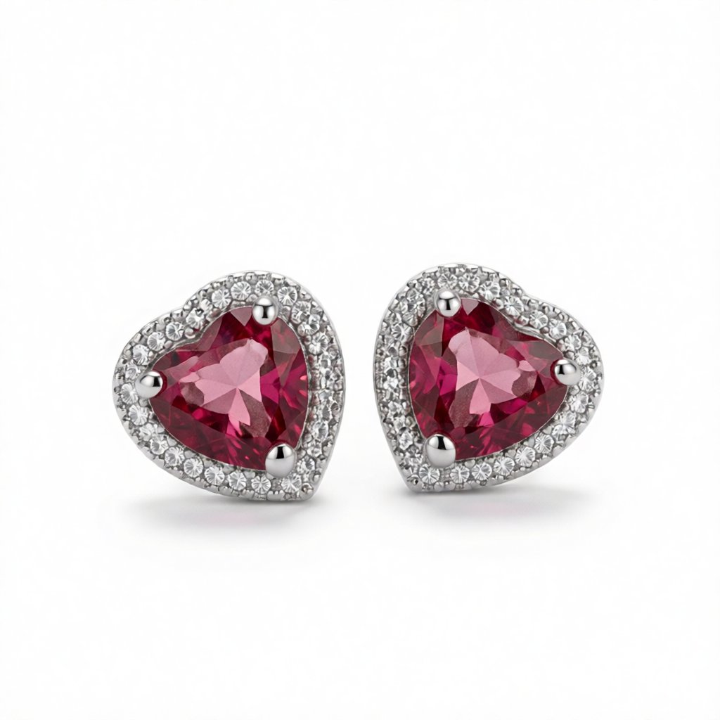 Rose Crystal & Silver-Plated Heart Halo Stud Earrings