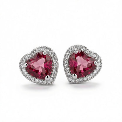 Rose Crystal & Silver-Plated Heart Halo Stud Earrings