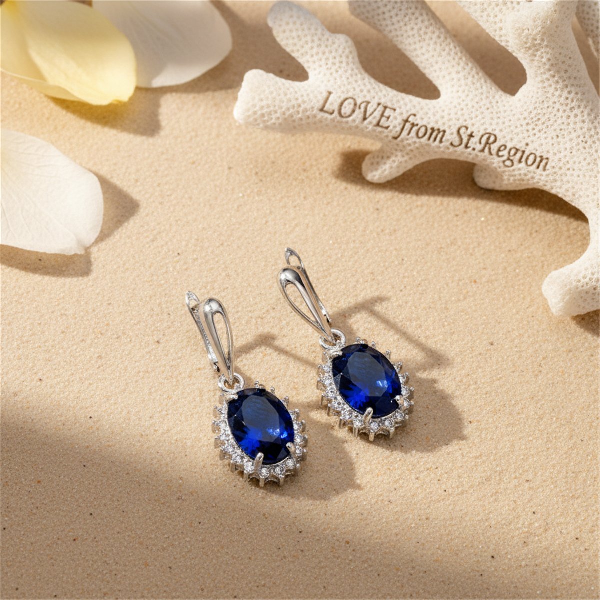 Navy Crystal and Silver-Plated Oval Drop Earrings, silver huggie earrings, dainty minimalist design, lifestyle look