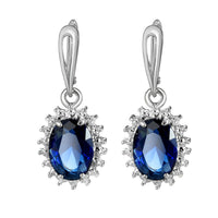 Navy Crystal & Silver-Plated Oval Drop Earrings