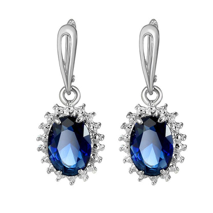 Navy Crystal and Silver-Plated Oval Drop Earrings, silver huggie earrings, dainty minimalist design, side view