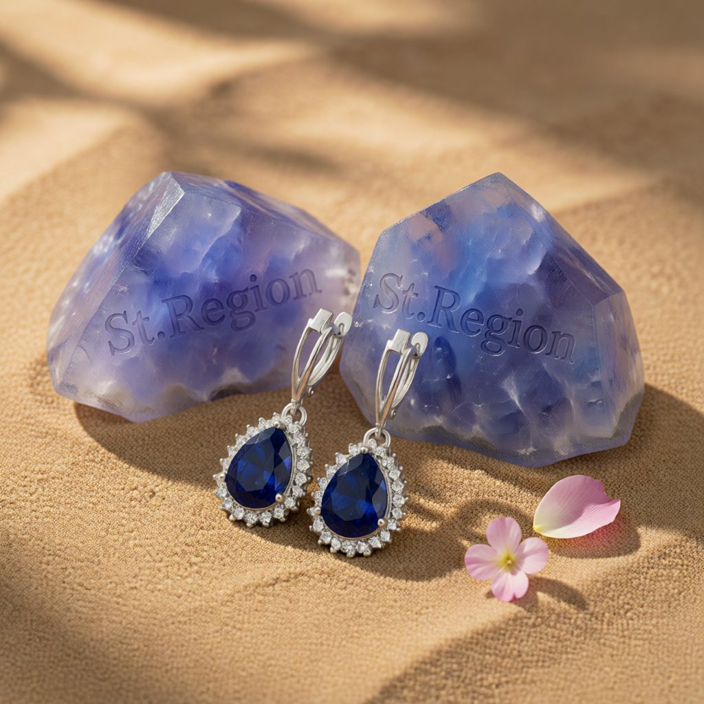 Navy Crystal and Silver-Plated Pear Drop Earrings, silver huggie earrings, vintage-inspired design, detail close-up