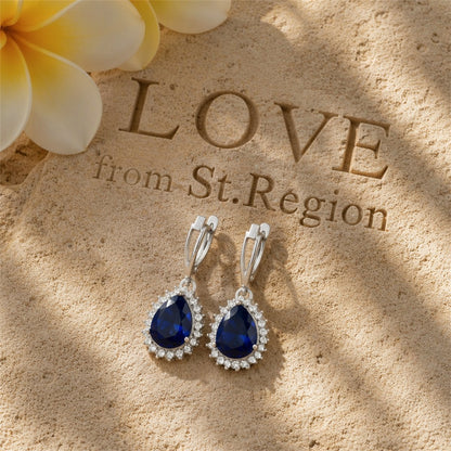 Navy Crystal and Silver-Plated Pear Drop Earrings, silver huggie earrings, vintage-inspired design, lifestyle look