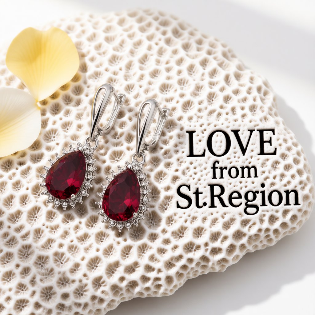 Red Crystal Pear-Cut Drop Earrings, huggie earrings, dainty minimalist design, lifestyle look