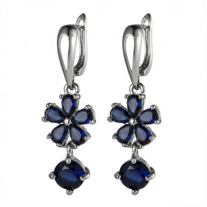 Navy Crystal Floral Drop Earrings, huggie earrings, elegant gift for her, side view