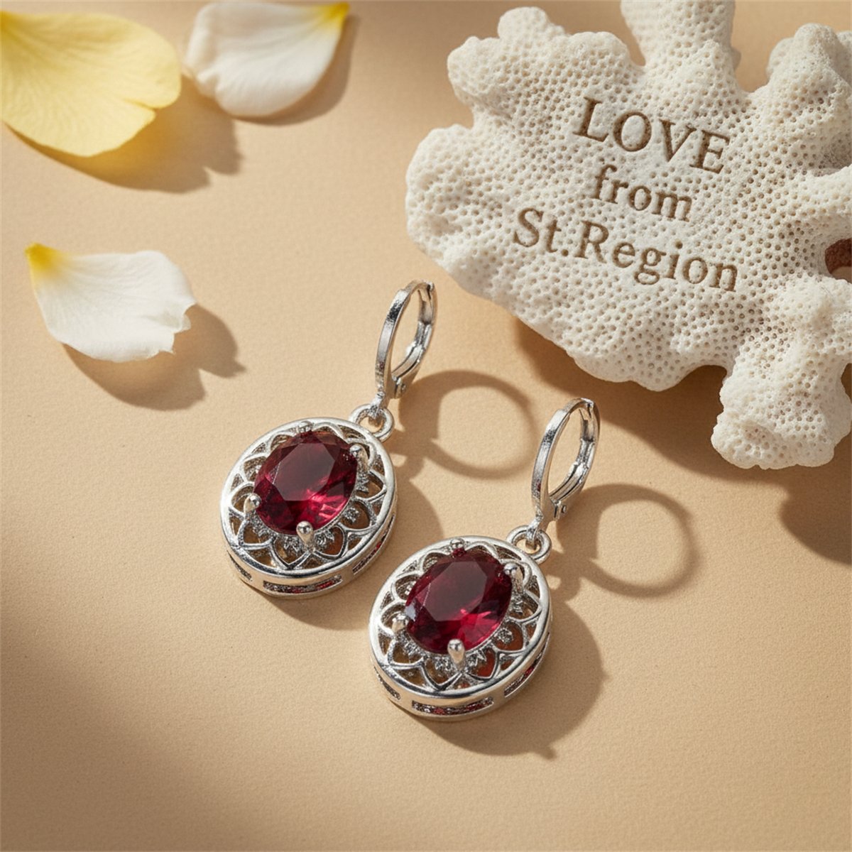 Rose Crystal and Silver-Plated Oval Drop Earrings, silver huggie earrings, dainty minimalist design, lifestyle look