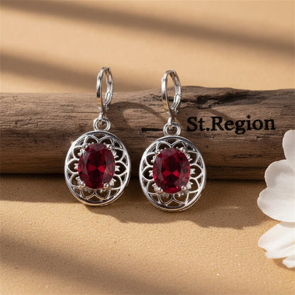 Rose Crystal and Silver-Plated Oval Drop Earrings, silver huggie earrings, dainty minimalist design, front view