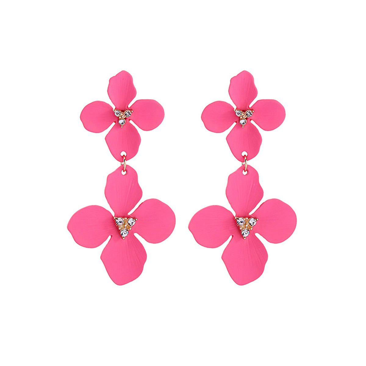 Rose Enamel and Cubic Zirconia 18K Gold-Plated Flower Dangle Earring, gold drop earrings for women, side view