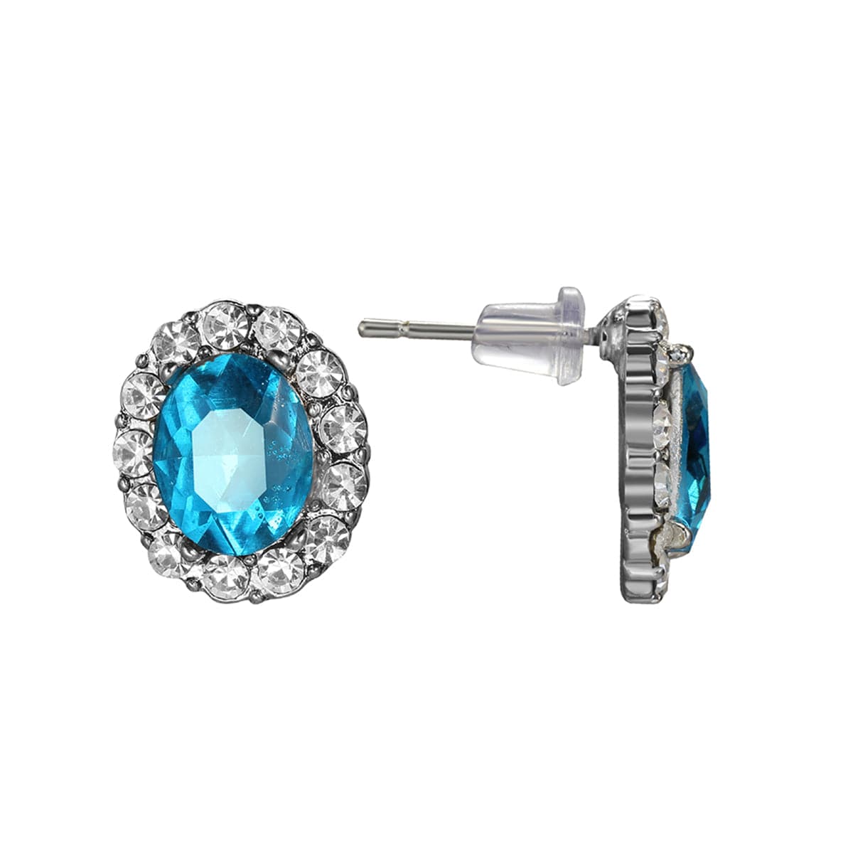 Sea Blue Crystal and Cubic Zirconia Hola Oval Stud Earrings, cubic zirconia stud earrings for women, side view
