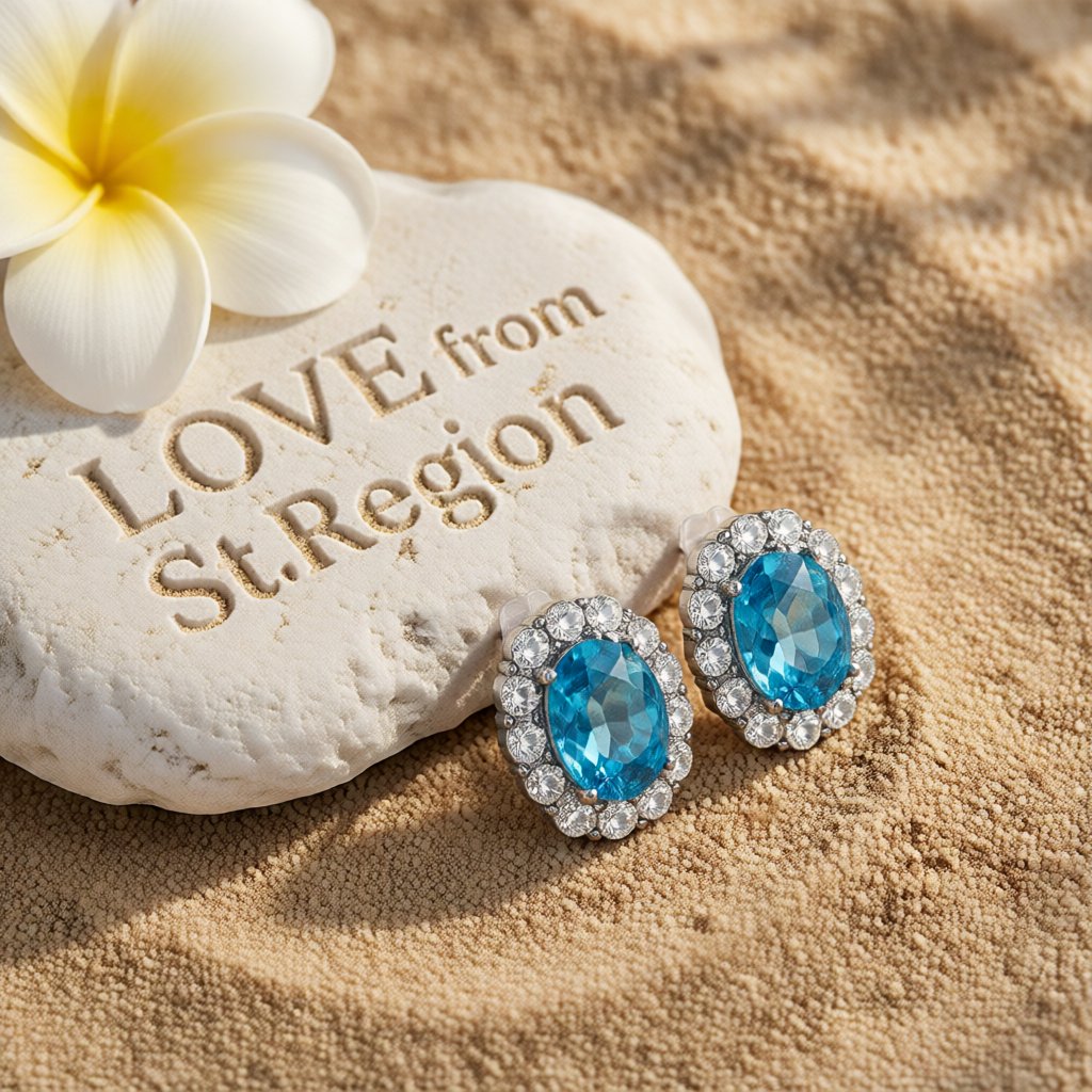 Sea Blue Crystal and Cubic Zirconia Hola Oval Stud Earrings, cubic zirconia stud earrings for women, lifestyle look