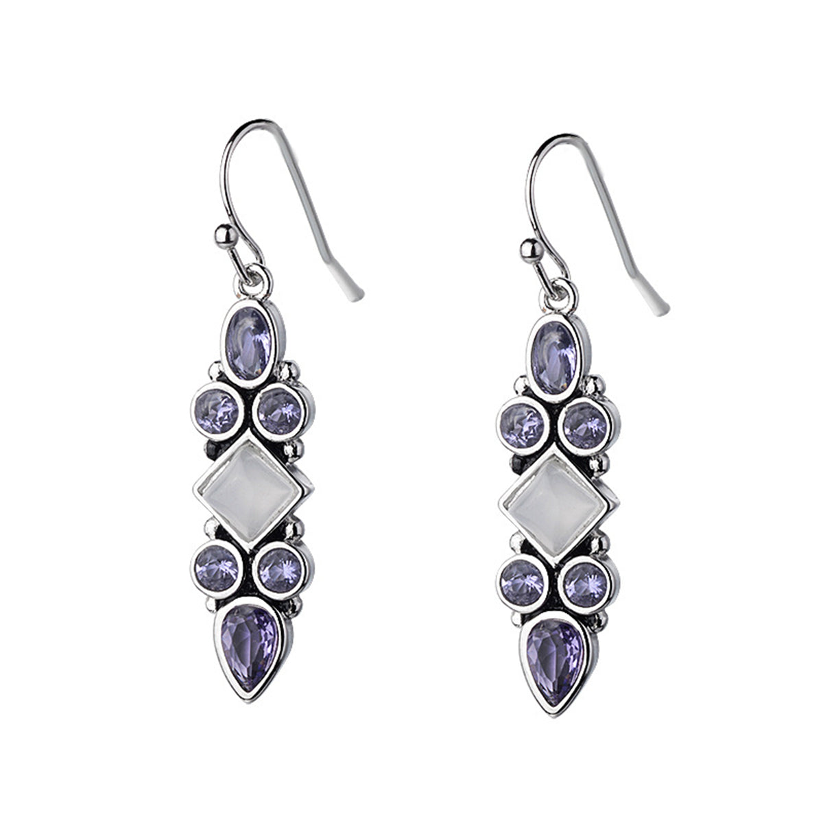 Purple Crystal & Cat's Eye Silver-Plated Princess Drop Earrings