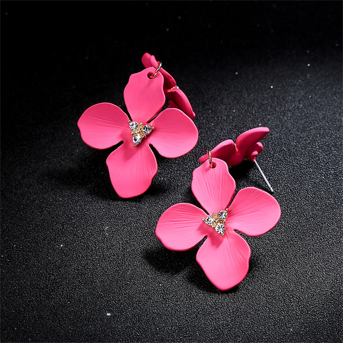 Rose Enamel and Cubic Zirconia 18K Gold-Plated Flower Dangle Earring, gold drop earrings for women, styled look