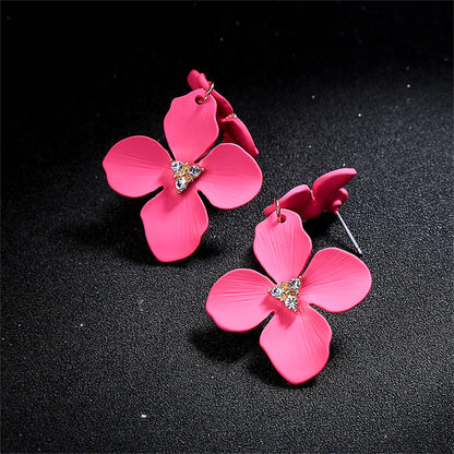 Rose Enamel and Cubic Zirconia 18K Gold-Plated Flower Dangle Earring, gold drop earrings for women, styled look