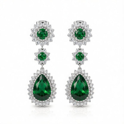 Green Crystal and Silver-Plated Halo Drop Earrings, silver drop earrings for women, botanical inspired, side view