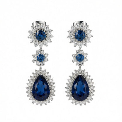 Navy Crystal and Silver-Plated Hola Drop Earrings, silver drop earrings for women, botanical inspired, side view