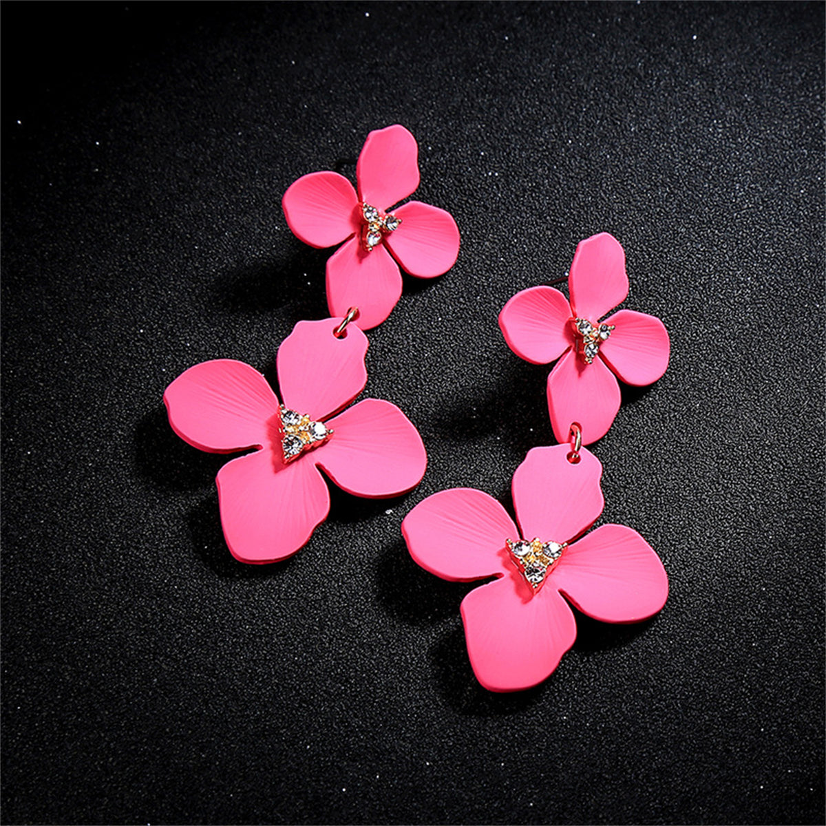 Rose Enamel and Cubic Zirconia 18K Gold-Plated Flower Dangle Earring, gold drop earrings for women, lifestyle look
