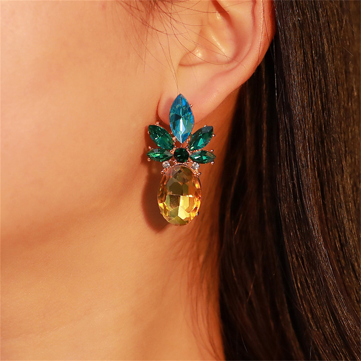 Colored Crystal & 18K Gold-Plated Pineapple Drop Earrings