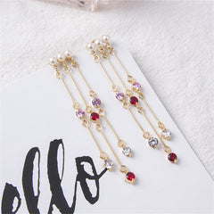Pearl & Pink Cubic Zirconia 18K Gold-Plated Tassel Trio Drop Earrings