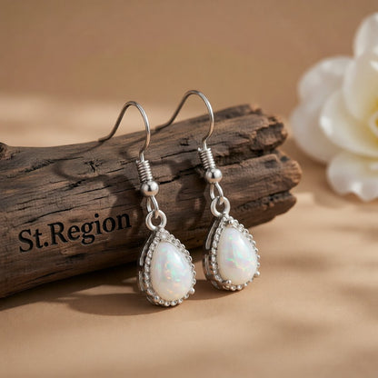 Opal and Silver-Plated Drop Earrings, silver drop earrings for women, everyday style, front view