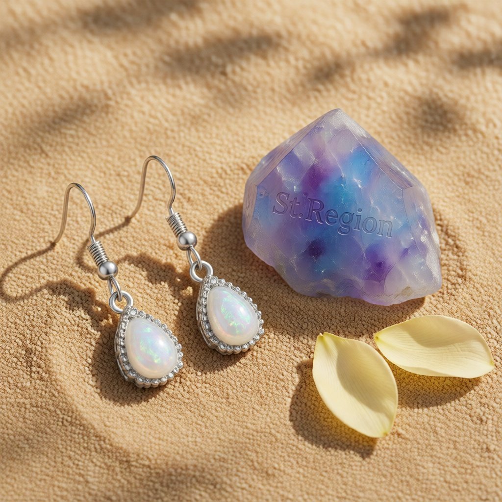 Opal and Silver-Plated Drop Earrings, silver drop earrings for women, everyday style, detail close-up