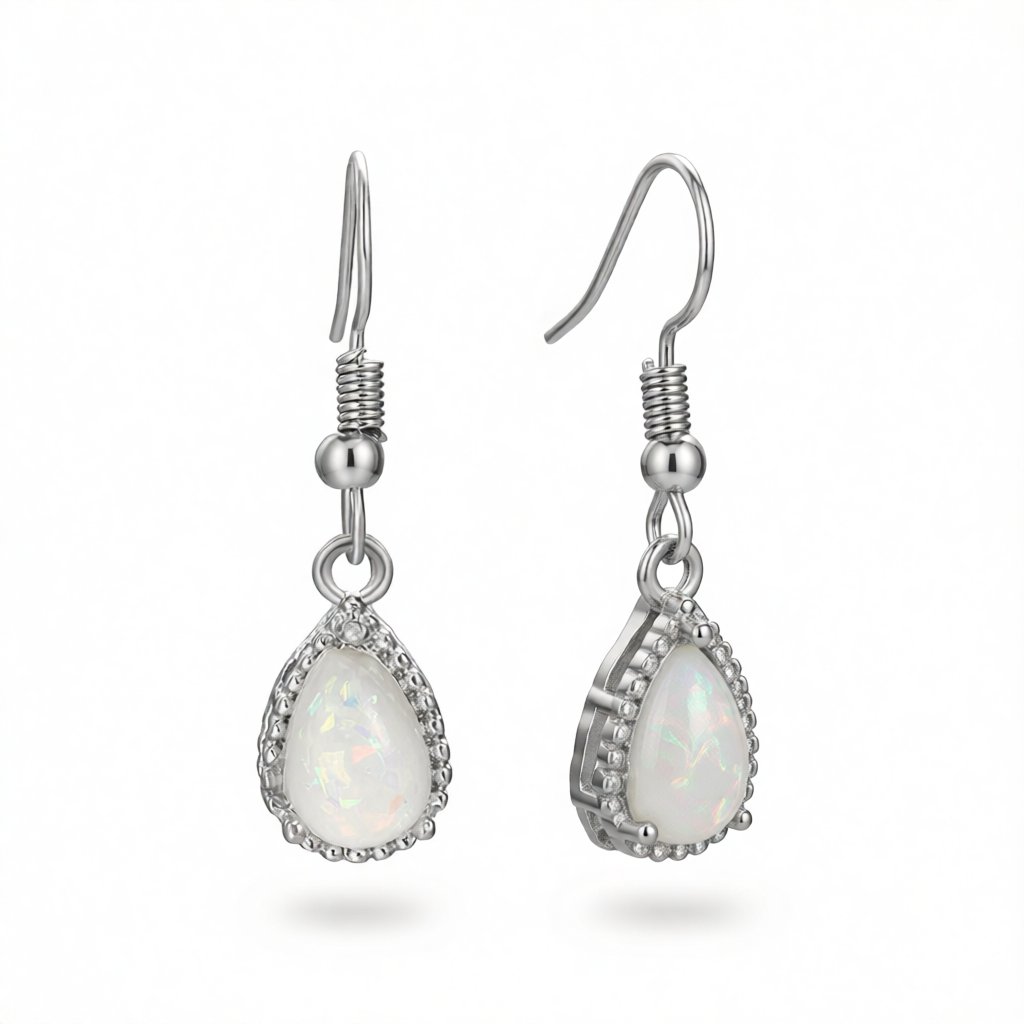 Opal and Silver-Plated Drop Earrings, silver drop earrings for women, everyday style, side view