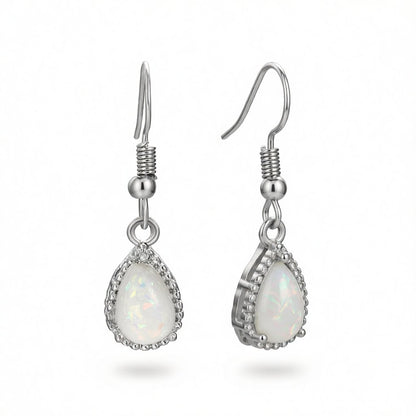 Opal and Silver-Plated Drop Earrings, silver drop earrings for women, everyday style, side view
