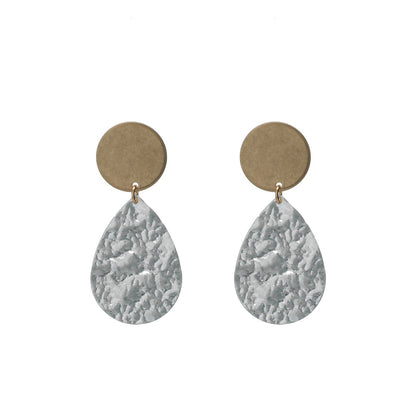 Two Tone Hammered Drop Earrings, drop earrings for women, vintage-inspired design, styled look