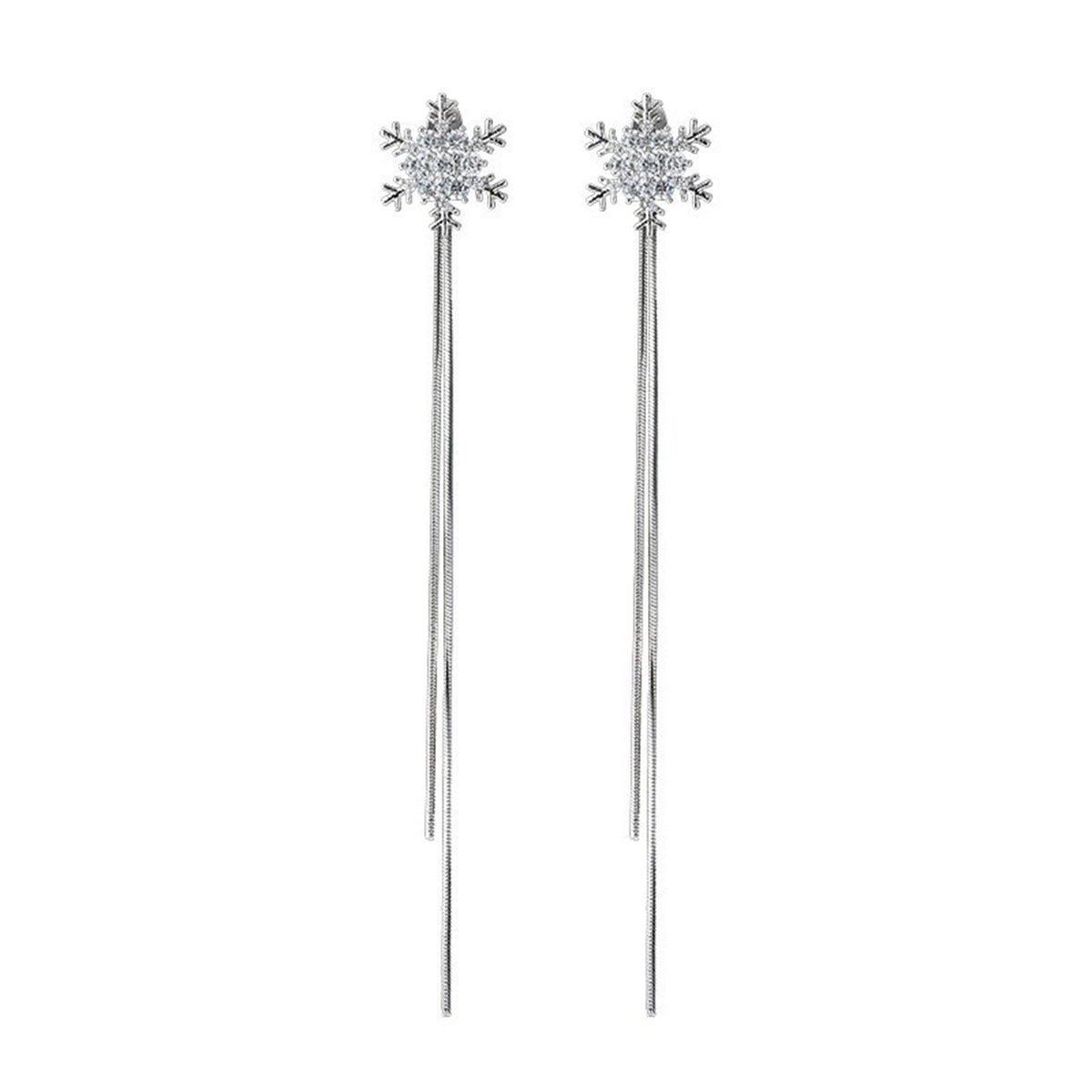 Cubic Zirconia & Silver-Plated Snowflake Tassel Drop Earrings