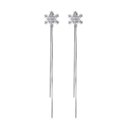Cubic Zirconia and Silver-Plated Snowflake Tassel Drop Earrings, silver drop earrings for women, styled look