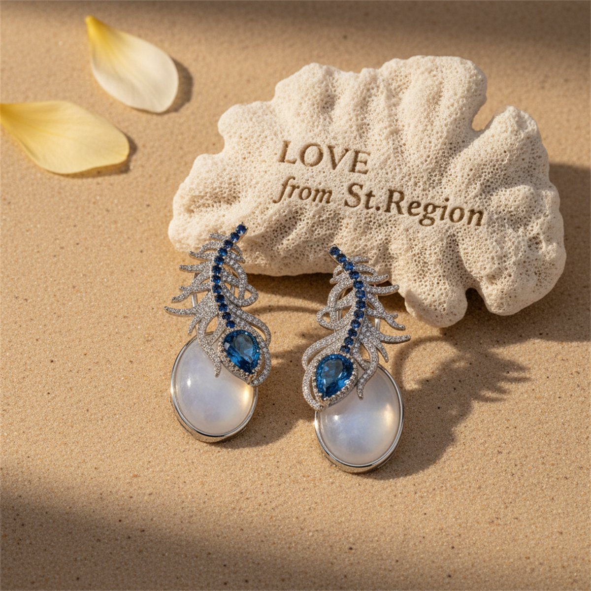Cubic Zirconia and Blue Rhinestone Feather Pear-Cut Drop Earrings, huggie earrings, everyday style, lifestyle look